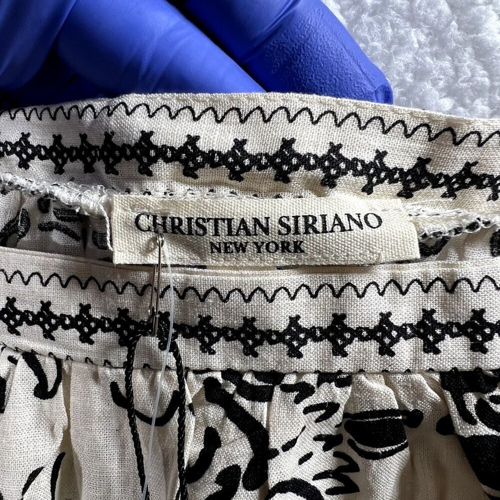 NWT Christian Siriano Linen Blend Boho Cream Black Peasant Crochet Crop Top S - Picture 9 of 11
